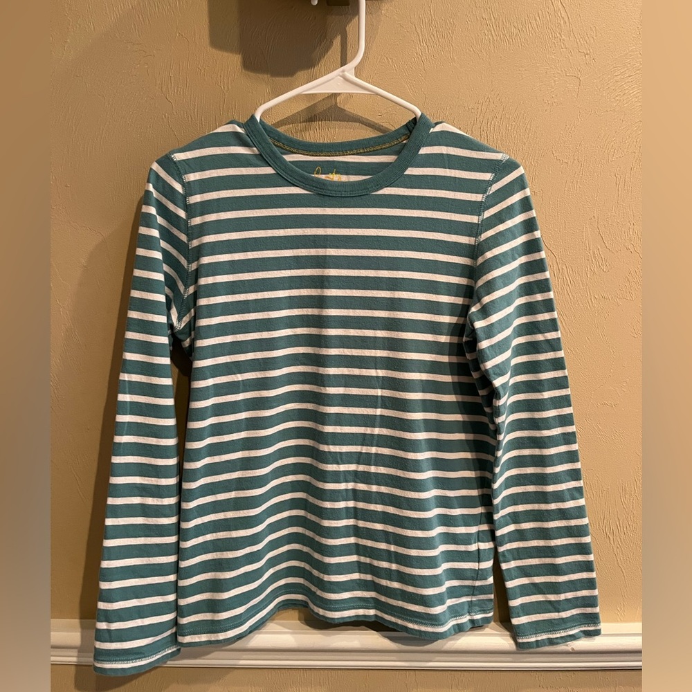 Boden Green and White Striped Long Sleeve Tee